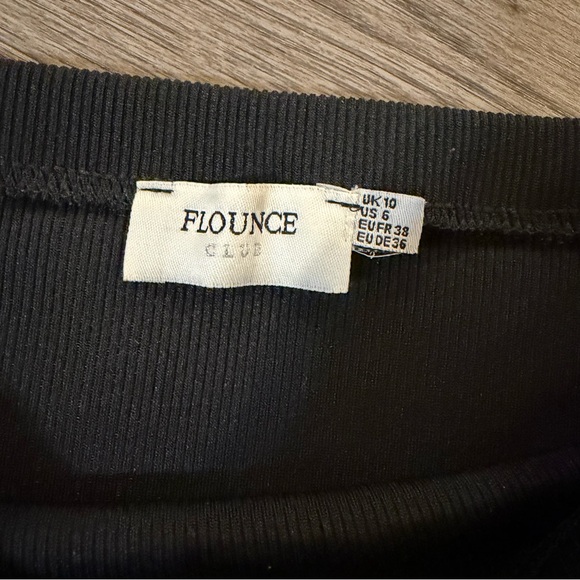 Flounce Club | Black Stretchy Pencil Midi Skirt, Side Slits, Black Ribbed Soft 6 - Picture 4 of 4